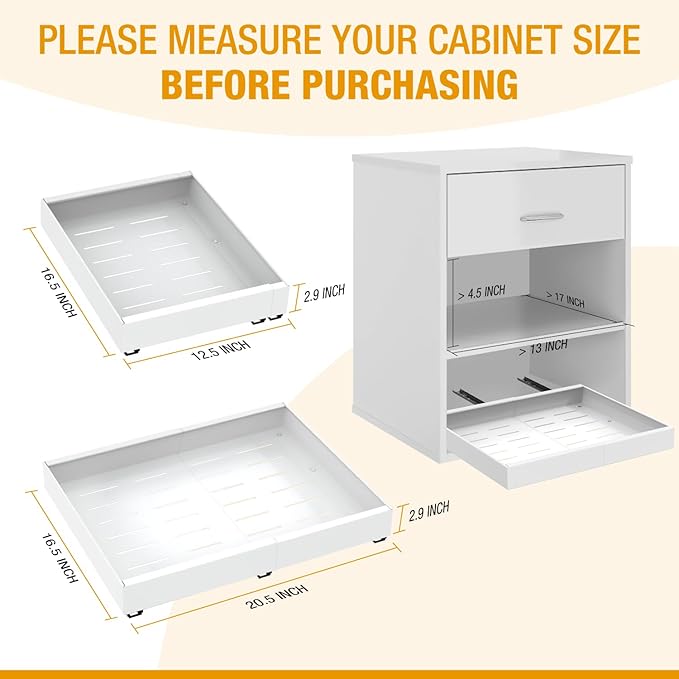 Expandable Pull Out Drawers for Cabinets (White): Kitchen and Pantry Organizer, Sliding Cabinet Organizer with Adhesive, Under Sink and Pots Storage, 12.5"-20.5". Adjustable Shelf Solution