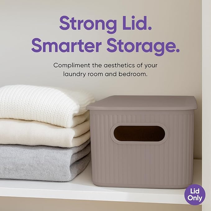 Superio Ribbed Collection Lid for Decorative Plastic Basket Open Home Storage Bins Organizer Baskets, Medium Taupe - for Organizing Closet Storage Bins for Shelves Drawer Shelf 5 Liter