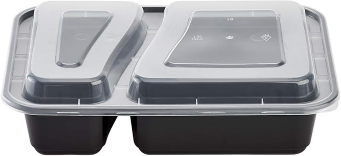Karat Meal Prep Containers [30 oz - 150 ct] 2-Compartment, Reusable & Disposable Take Out Containers with Lids - Microwave & Dishwasher Safe Bento Boxes
