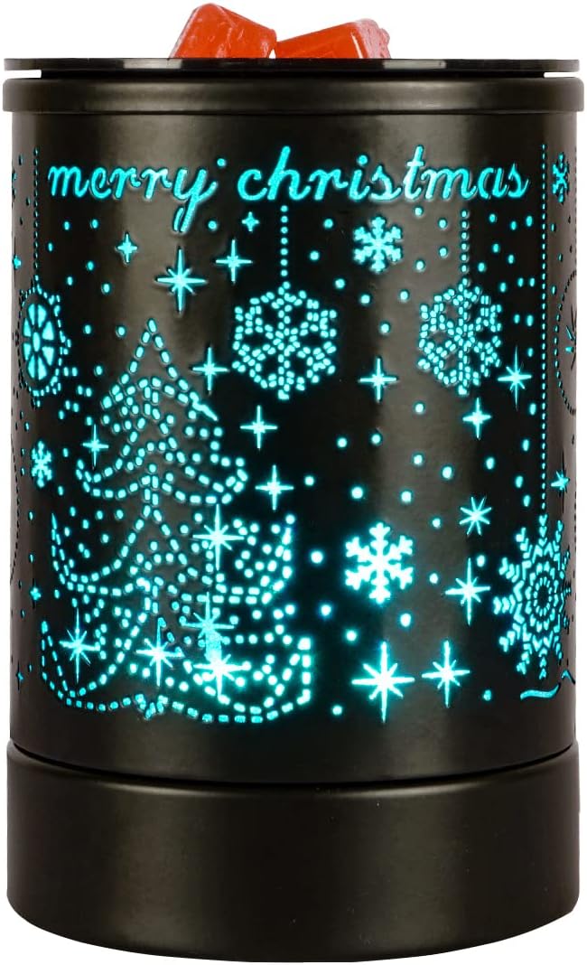 Enaroma Fragrance Wax Melts Warmer with 7 Colors LED Changing Light Classic Black Forest Design Scent Oil Candle Warmer for Home Black Christmas