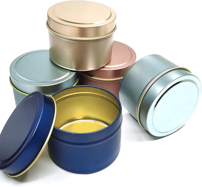 Unixing 24Pcs 4oz Candle Tins for DIY Candle, Metal Candle Container Tins for Candle Making Dark Blue Light Blue Champagne Rose Gold Container Tins