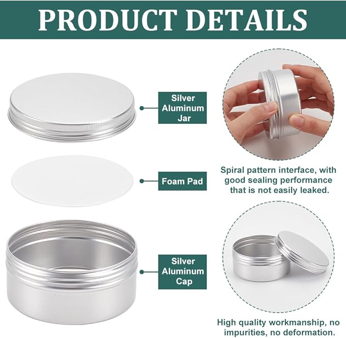 BENECREAT 10 Pack 5 OZ Tin Cans Screw Top Round Aluminum Cans Screw Lid Containers - Great for Store Spices, Candies, Tea or Gift Giving (Platinum)