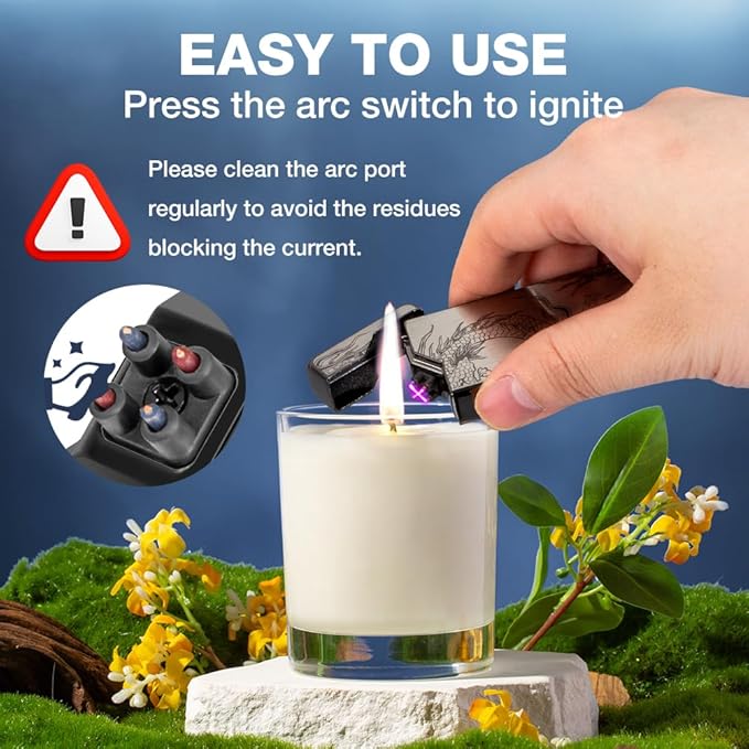 LcFun Electric Lighter - USB Rechargeable, Dual Arc Plasma Lighter, Windproof Flameless Lighters, Electronic Lighters with LED Battery Indication Gifts for Men Boyfriend Husband (Dragon Black)