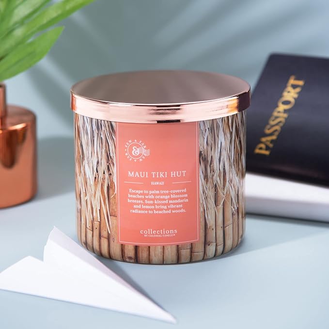 Colonial Candle Maui Tiki Hut Scented Jar Candle, Travel Collection, 3 Wick, Peach, 14.5 oz - Up to 60 Hours Burn