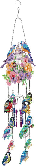 Birdcage Diamond Art Painting Wind Chime DIY Kits Sparrow Birds 5D Diamond Art Wind Chimes Hanging Ornament Set Double Sided Special Shaped Gem by Number Mosaic Wind Chime for Yard Tree Outside Decor