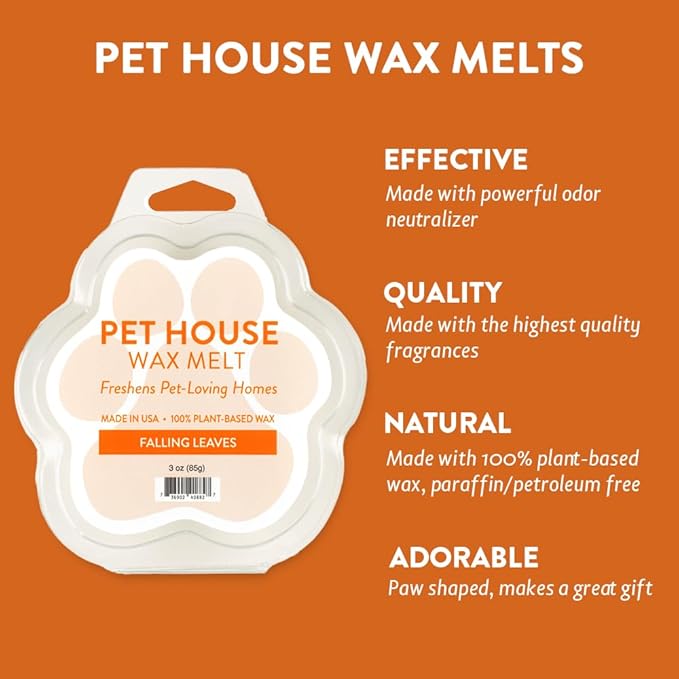 One Fur All Pet House Scented Wax Melts for Warmer - Long-Lasting Pet Friendly Plant Based Soy Wax Melts - Falling Leaves Pack of 2