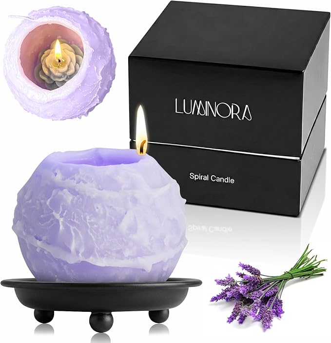 LUMINORA Spiral Scented Candle for Women & Men | Hand-Crafted Decorative Soy Wax Candle | Decor Wick Flower | Unique Twisted Spiral Burn Design | Aromatherapy Candle | Languid | (Lavender Scent)