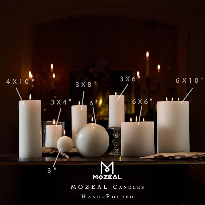 MOZEAL 4" x 12" Extra-Large White Pillar Candles (Set of 2), Unscented,Dripless, Smokeless,Long Clean-Burning,These Tall 12 inch Large White Pillar Candles Perfect for Weddings and Christmas Decor
