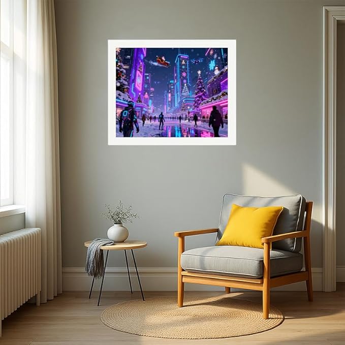 EnLvYY Cyberpunk Christmas Paint by Numbers Adult 16x20 Inch, DIY Acrylic Painting Kit for Beginners, Futuristic City Neon Lights Winter Scene Wall Art, Gift for Teens and Adults, Unframed