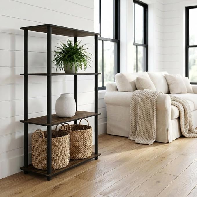 Furnifact Columbia Walnut Black Bookcase with Modern Design, Durable Wooden Construction, for Home or Office Storage, Stylish and Functional