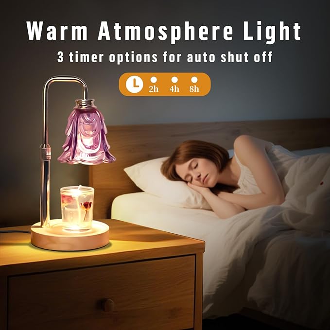 Candle Warmer Lamp with Timer Electric Adjustable Height Candle Warmer Dimmable Wax Warmer Lamp Jar Candles with 2 Bulbs for Home Decor & Office
