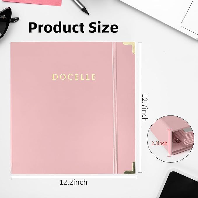 3-Ring Folder Organize Sturdy Hardboard Important Document Organizer with Expanding Pockets for Home, School, Office Use (Pink)