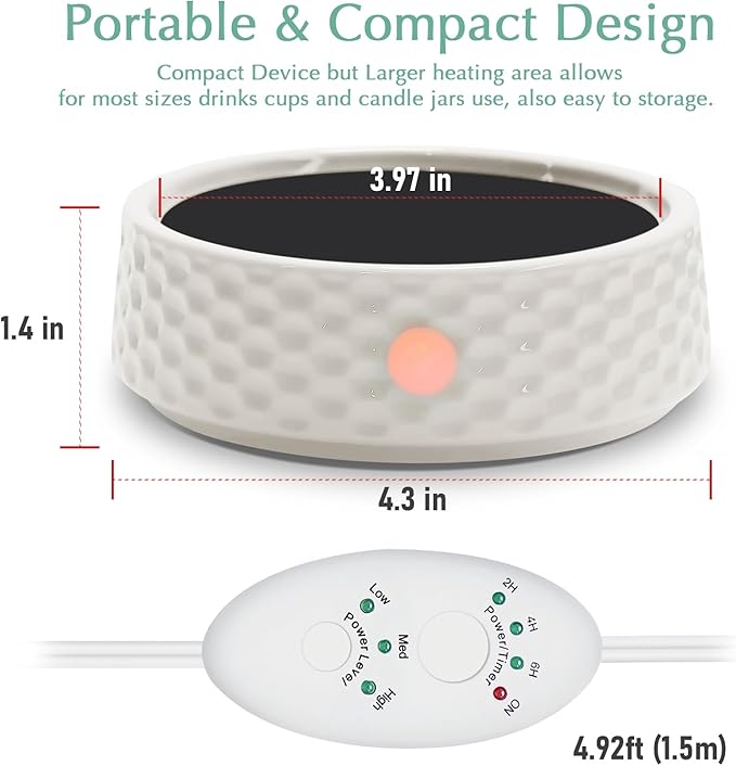 Electric Large Candle Warmer Plate - Ceramic Candle Wax Warmers Timer Adjust Fragrance Intensity Auto Shut Off for Home Office, Aromatherapy Fragrance and Heating Beverage, Milk, Tea, Hot Chocolate