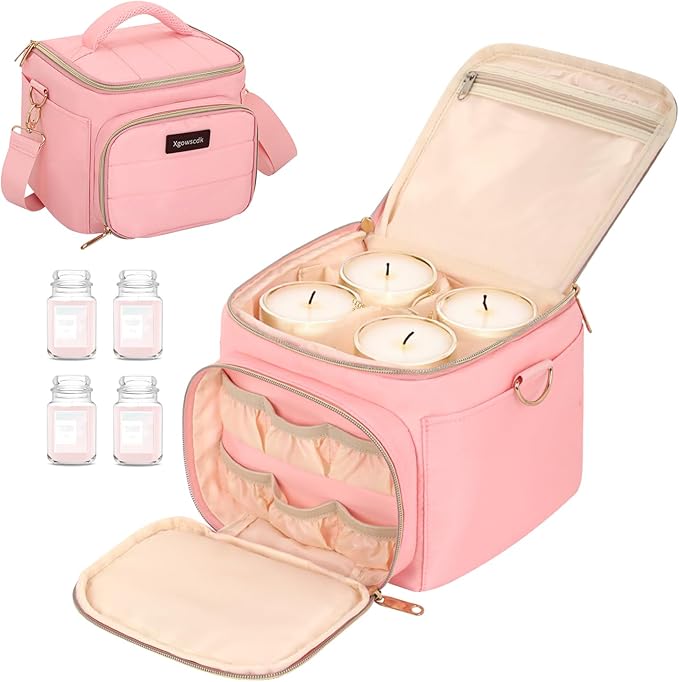 Scented Candles Carrying Case, Aromatherapy Organizer Bag with Adjustable Dividers,Holds 4 Bottles, Candle Travel Storage Bag, Birthday Valentine's Gift for Women Mom（Bag Only）