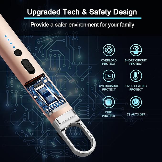 ARECTECH Electric Arc Candle Lighter Flameless Rechargeable USB Long Lighters for Candle Cooking BBQs Fireworks Gold 2 Pack