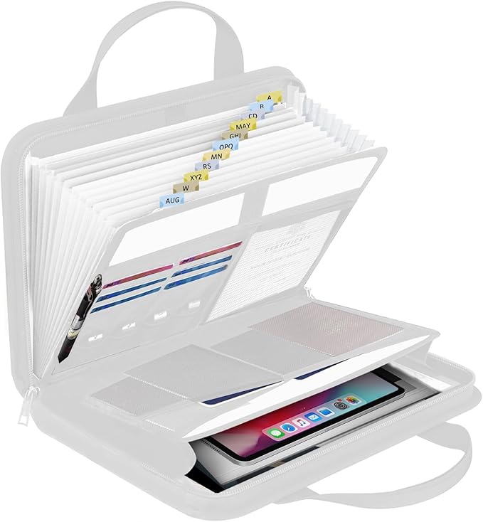onvvippiv File Organizer Fireproof Expanding Accordion File Folder with Zipper Labels13 Pockets Document Organizer Holder Storage Box Bag for Business Office Receipt Home Travel