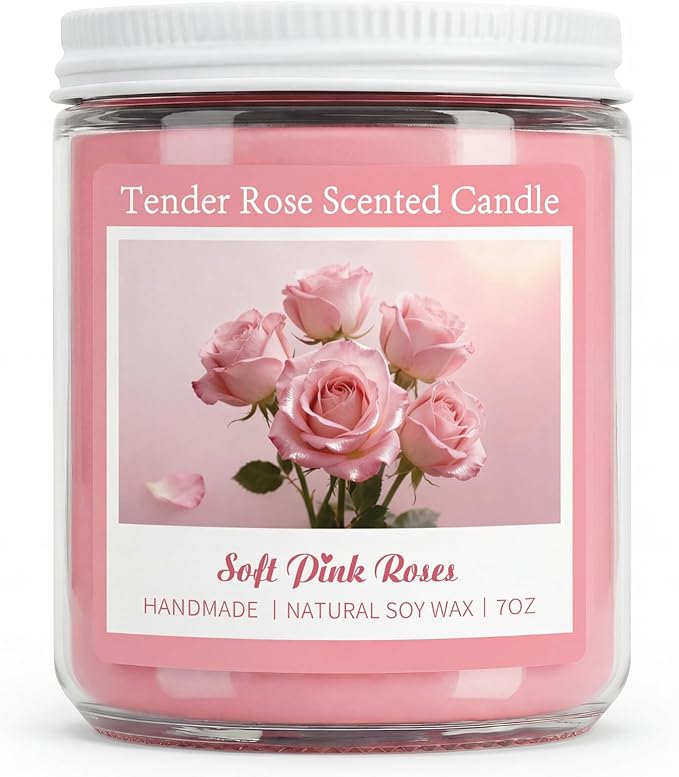 Homsolver Tender Rose Scented Candles, Natural Soy Candle Valentines Mothers Day Gifts for Mom Wife Her Girlfriend, Anniversary Birthday Gifts for Women, Novelty Jar Candle with 50+ Hours of Burn