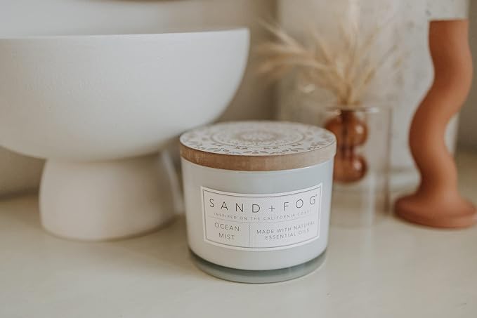 Sand + Fog Scented Candle - Eucalyptus – Additional Scents and Sizes – 100% Cotton Lead-Free Wick - Luxury Air Freshening Jar Candles - Perfect Home Decor – 12oz
