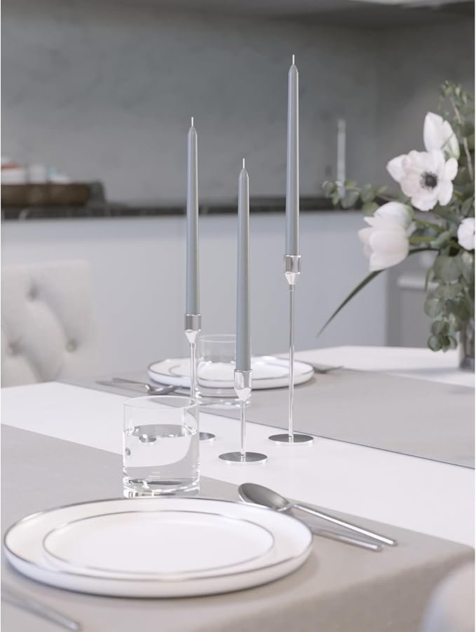 Candwax 10 inch Tapered Candles Set of 12 - Dripless and Unscented Candlesticks - Perfect as Dinner and Household - Light Gray