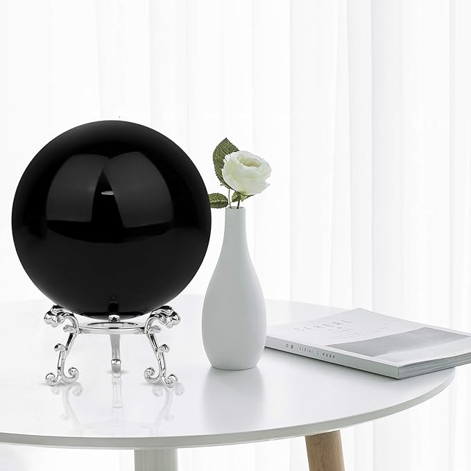 MerryNine 80mm/3.15" Top K9 Crystal Ball with Stylish Metallic Stand and Microfiber Clean Cloth, Decorative and Photography Accessory (Obsidian Black)