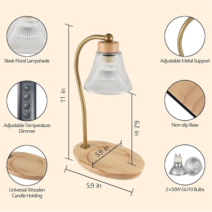 mocosa Candle Warmer Lamp with Timer Dimmer,Electric Wax Warmer for Jar Candles Mom Christmas Birthday Gifts House Warming New Home Bedroom Decor with 2 Bulbs