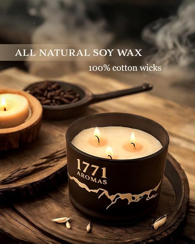 Tobacco Vanilla Scented Candles - 100% Natural Soy Wax - Large 3 Wick Jar Candle - Up to 50 Hours Burning Time - Candles for Home - Gift-Ready Candle for Men & Women - Aromatherapy