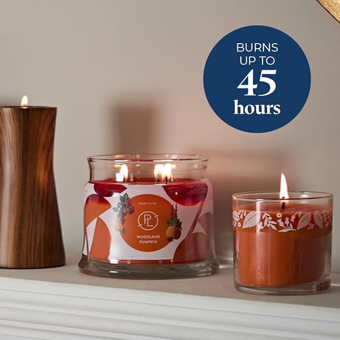 PartyLite Woodland Pumpkin 3-Wick Jar Candle – Autumn Spice & Cinnamon Scent, 25-45 Hours Burn Time, Clean-Burning, Harvest-Inspired Fragrance