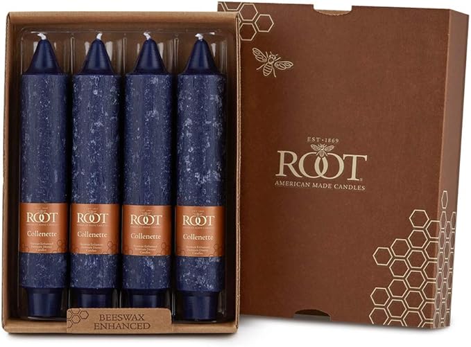 Root Candles Unscented Dinner Candles Premium Beeswax Blend Boxed Candle Set, 7-Inch, Abyss, 4-Count