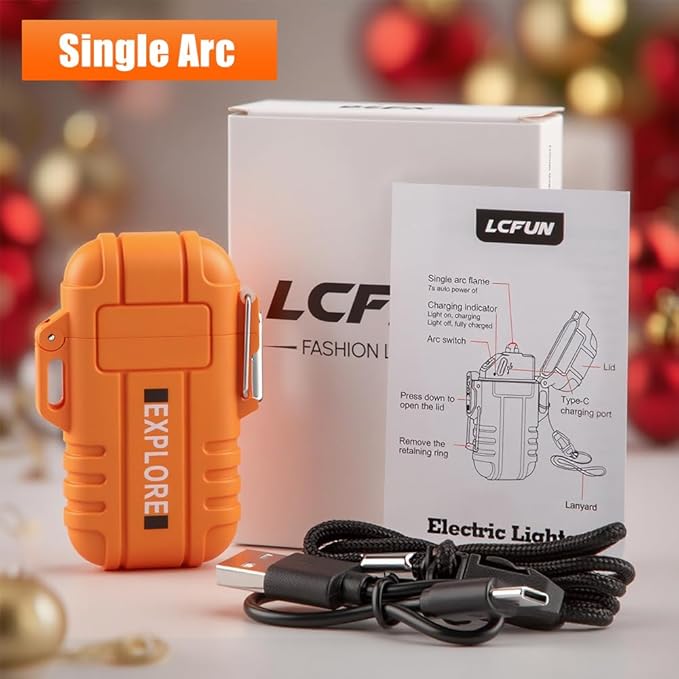 LcFun Electric Lighter USB C Rechargeable Plasma Lighter Windproof Flameless Arc Lighters, Waterproof Matches for Camping Hiking Hunting, Survival Tactical Gear Gifts for Men Fathers Husband