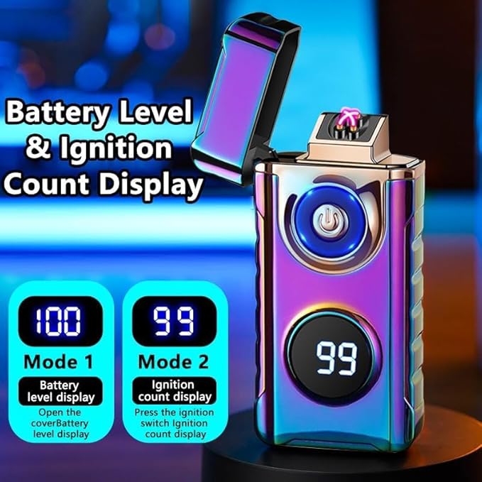 Electric Lighters Plasma Lighters Rechargeable with with LED LED Display and LED Emergency Lights Windproof USB Rechargeable Lighter Cool Lighte for Candle,Camping,Gift(Color)