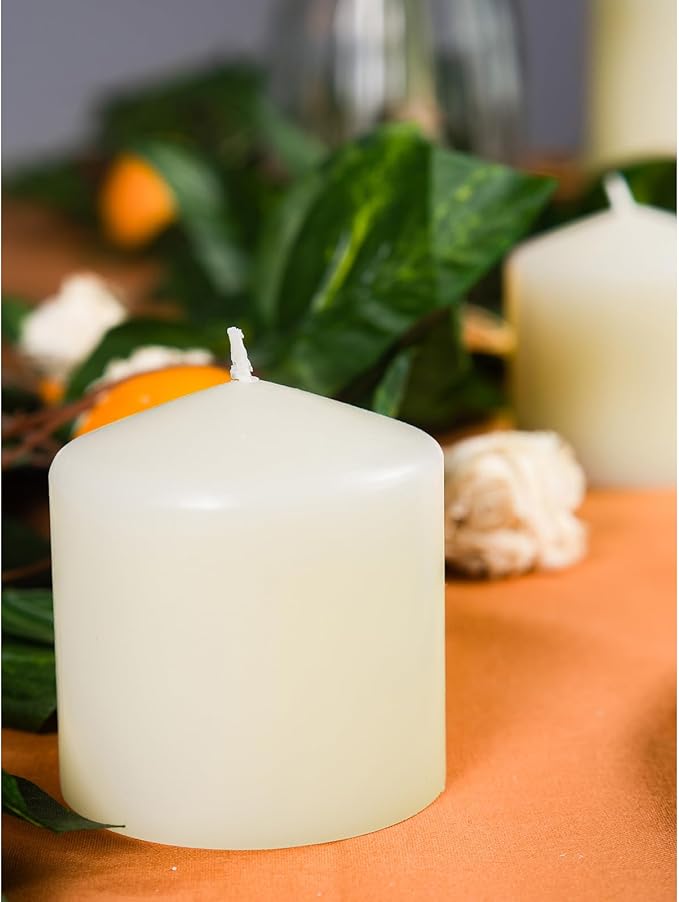 CANDWAX 3x3 Pillar Candle Set of 3 - Dripless Pillar Candles for Home - Elegant Ivory Candles for Relaxing Atmosphere