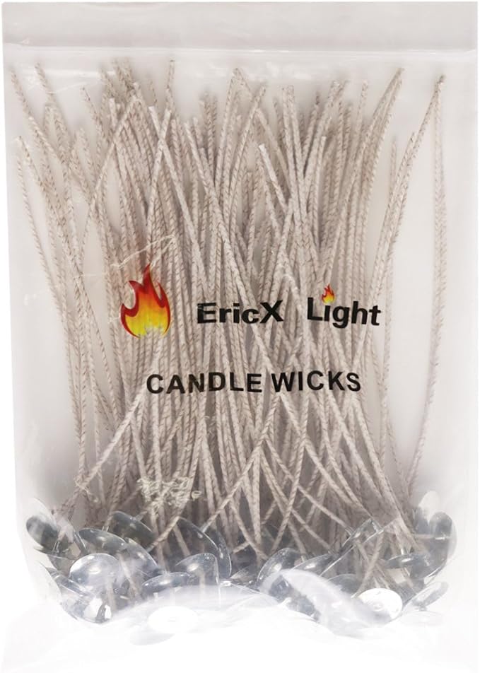EricX Light 100 Piece 8 inch Soy Wax Candle Wick, Cotton and Paper Interwoven core, Large, for Candle Making, Candle DIY