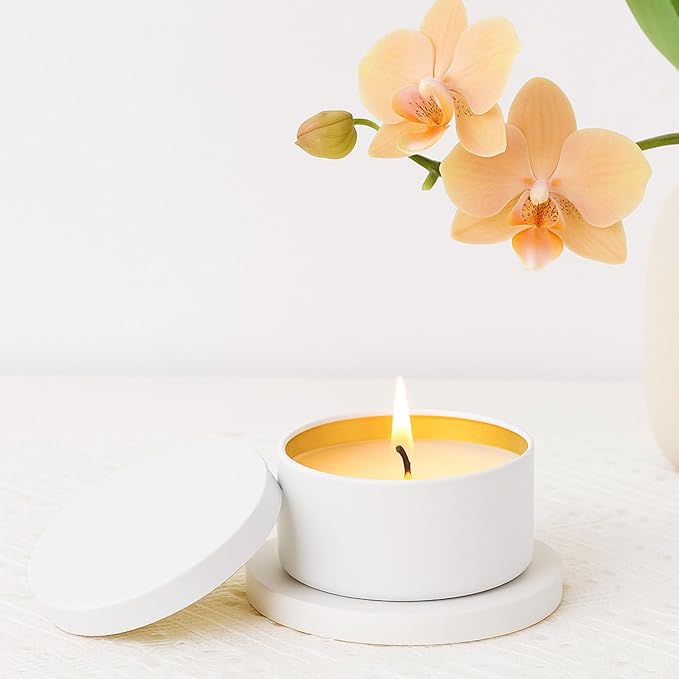 ZENFUN 24 Pieces White Candle Tins, 6 oz Candle Tin with Lids for DIY Candles Making,Candle Jars Bulk, Bulk Candle Containers for Candle Making, Arts & Crafts, Candle Storage, Party Supplies