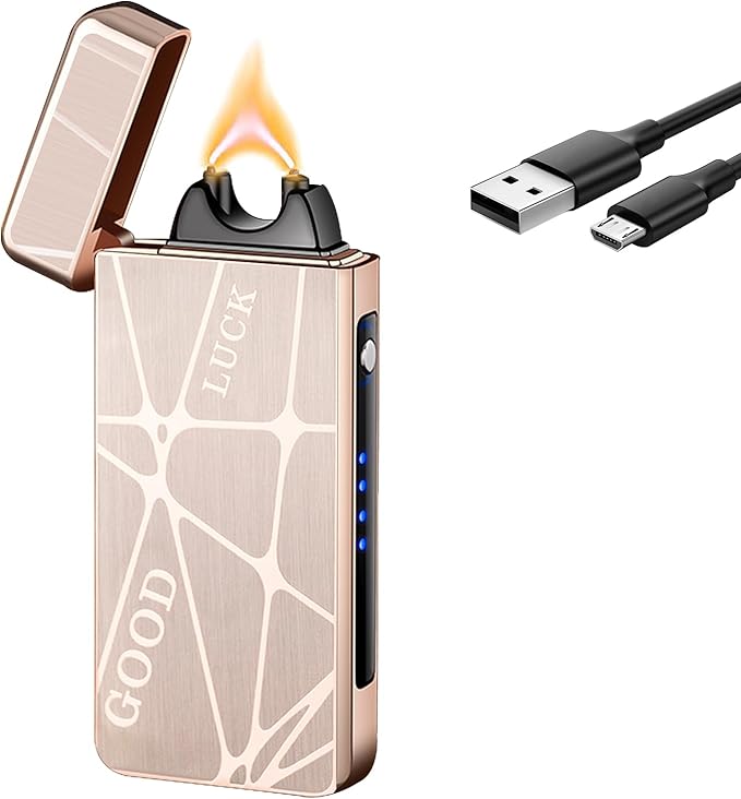GADATOP Vintage Lighter Rechargeable Arc Flame Cool Design Electric Lighters with LED Battery Indicator and Packaging Box for Camping Hiking Travel Essentials (Charcoal)