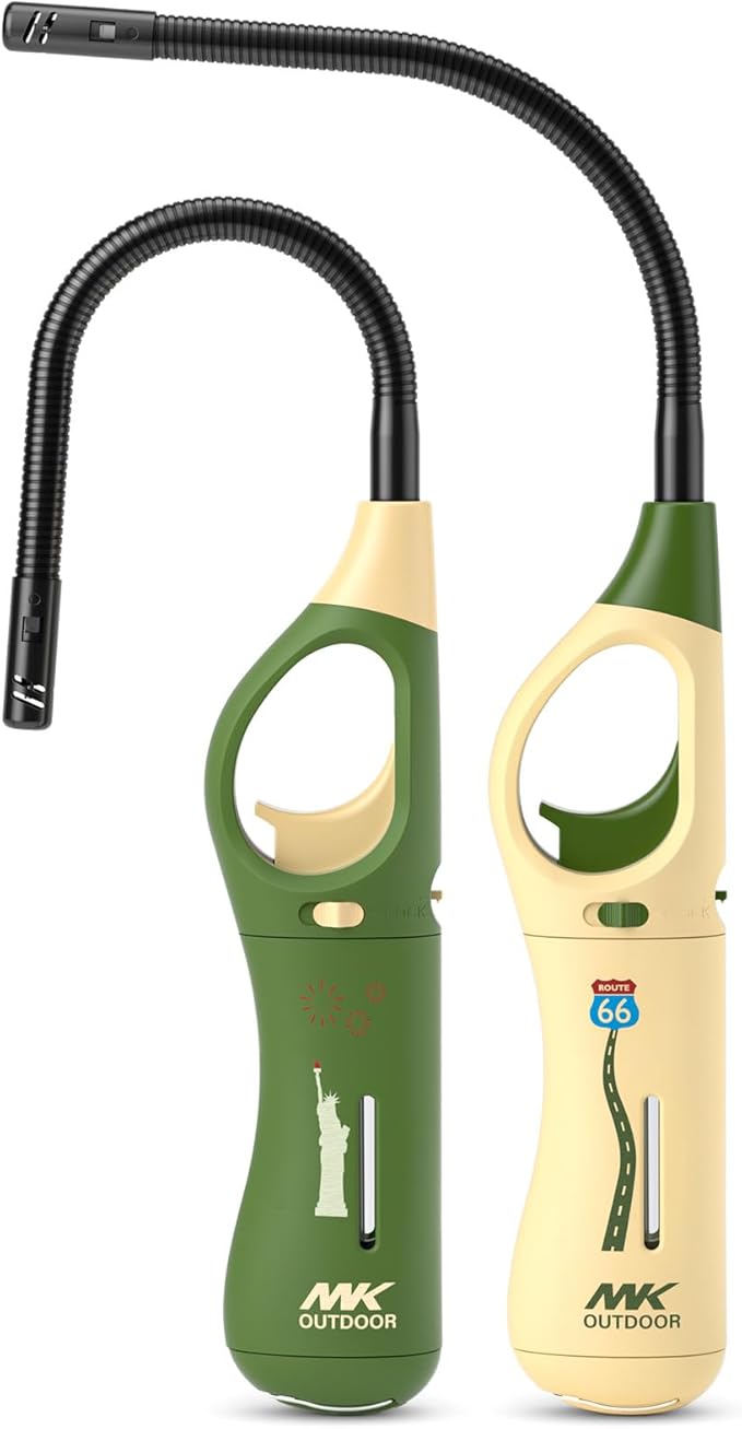 MK Lighter, 2-Pack Lighters Long, 9-Inch Extra-Long & 360° Flexible Neck Multipurpose Long Lighter Refillable Adjustable Flame Lighters for Candle, BBQ, Grill, Camping, Fireplace, Stove (RouteDream)