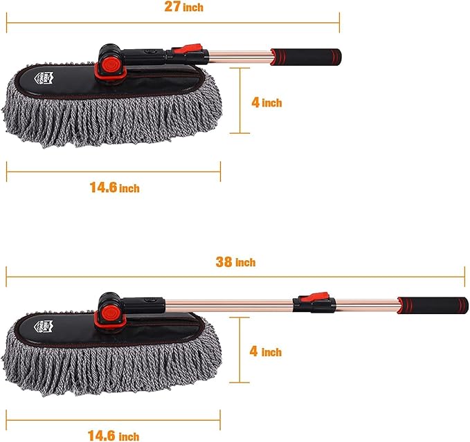 Car Duster Exterior Scratch Free, Microfiber Car Duster Kit, Interior & Exterior Cleaning Tools, Dashboard Detailing Brush, Pollen Removing, Extendable Handle, Gifts for Men Women