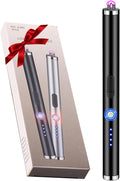 Candle Lighter Rechargeable Plasma Flameless USB Lighter with Safety Lock Dual Arc LED Display for BBQs Grill Kitchen Camping (Black)