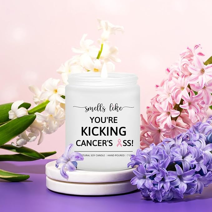 Breast Cancer Gifts for Woman - Breast Cancer Survivor Gifts, Surgery Recovery Care Presents for Women Men, Chemotherapy Must Have, Awareness Accessories - Get Well Soon Scented Candle