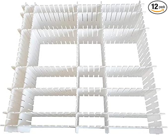 JSF Drawer Dividers,12.7' x 2.7' Kitchen Drawer Organizer Set of 12 Adjustable Drawer Dividers Organizer Separator for Clothes Makeup Storage of Dresser, Desk & Dresser in Bathroom, Bedroom (White)