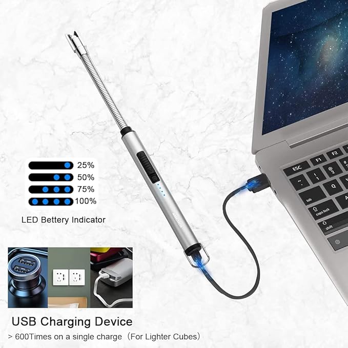 ARECTECH Electric Arc Candle Lighter Flameless Rechargeable USB Long Lighters for Candle Cooking BBQs Fireworks