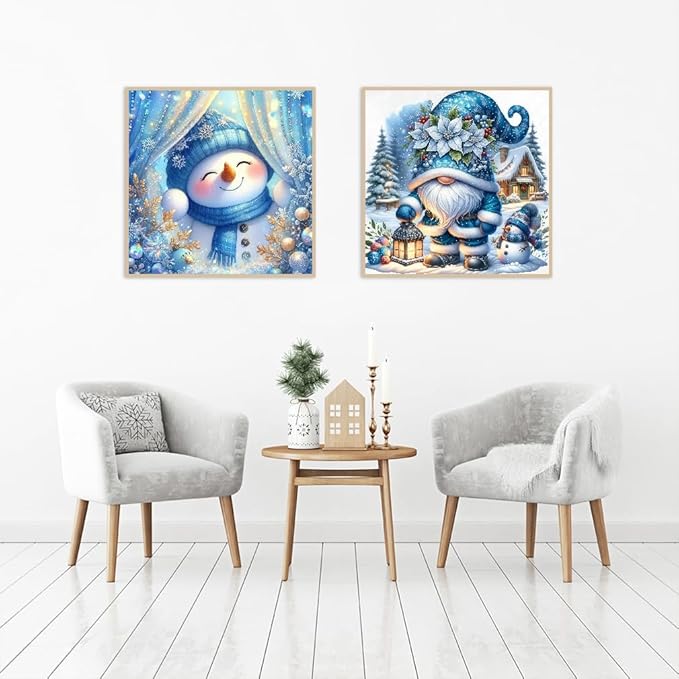 2 pack Christmas Paint by Numbers Kit for Adults Beginner with Framed,Snowman Easy Adult Paint by Number Kits on Canvas DIY Painting for Beginners Art by Numbers for Home Wall Decor 10x10 Inch