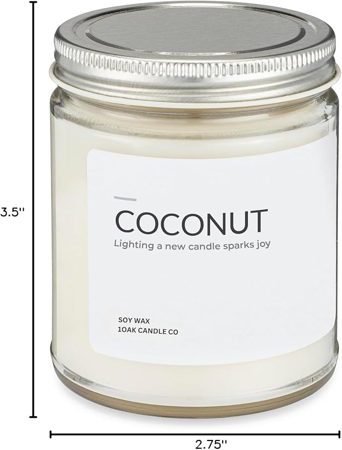 1OAK Coconut Candle - Soy Wax Scented Candles (Coconut) - Soy Candles for Home Scented - Long Burning Premium - Hand-Poured (7oz.)