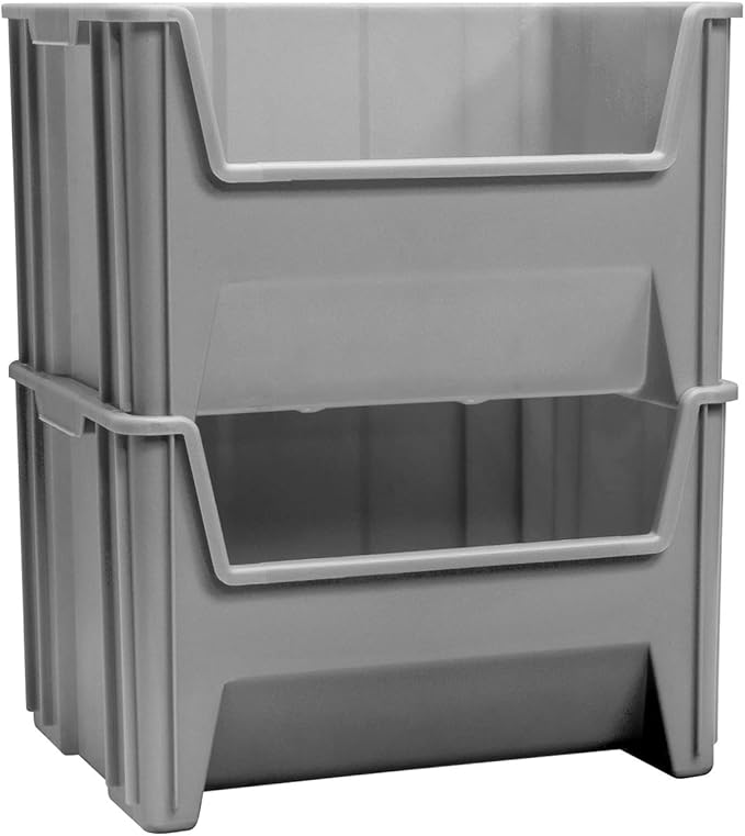 Akro-Mils 13017 Stak-N-Store Heavy Duty Stackable Open Front Plastic Storage Container Bin, (15" x 20" x 12-1/2"), Gray, (3-Pack)