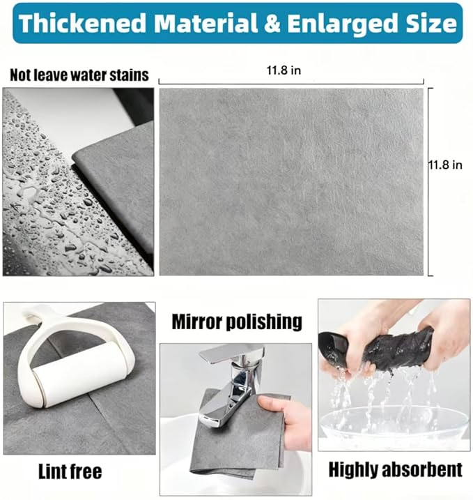 Thickened Magic Cleaning Cloths - 5 Pack Premium, Streak/Lint/Scratch-Free for Cars, Ultra-Absorbent Reusable Rags for Screens, Glass, Windows, Kitchen & Mirror, Durable, Gray (11.8''x11.8'')