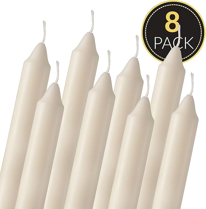 Tribello 6" Ivory Candlesticks - Pack of 8 Short Taper Candles - 5 Hour Long Burning Cream Candlesticks for Christmas, Holiday, Table Candles for Wedding, and Home Decoration