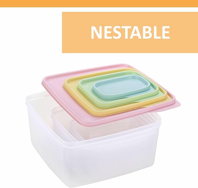 Food Storage Containers with Lids Set of 4 - 5oz, 16oz, 27oz, 84oz Leakproof Airtight Food Storage Containers – Non-BPA Transparent Plastic Containers for Food – Space Saving Nesting Design