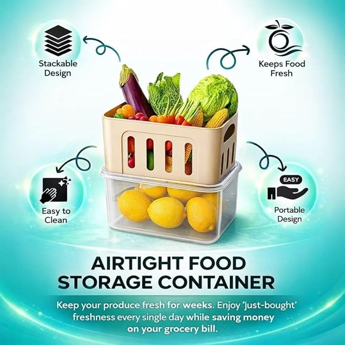 Fruit Containers for Fridge Keep Fresh, 5-Pack Food Storage Containers with Lids, Meal Prep Containers, Fridge Storage with Removable Colander, Microwave & Dishwasher Safe (White)