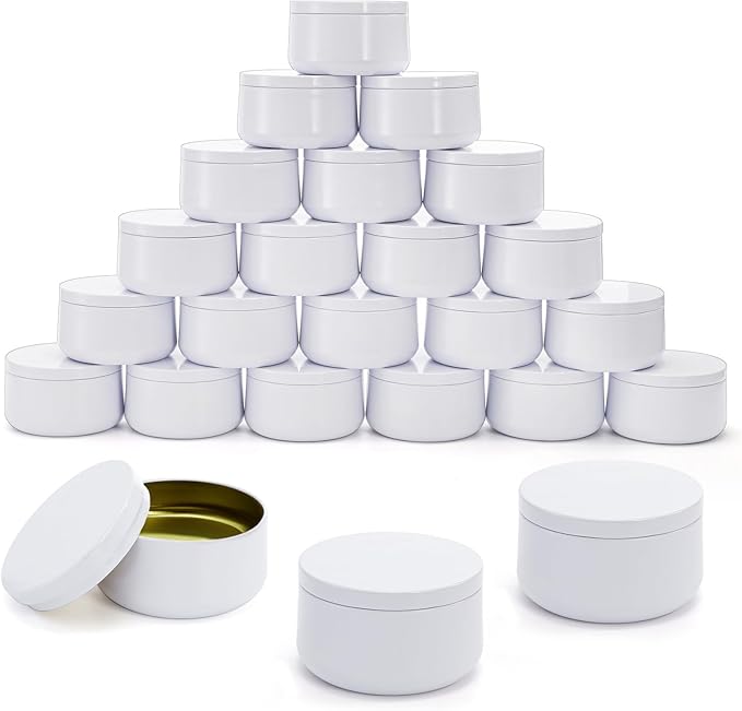 ZENFUN 24 Pieces White Candle Tins, 6 oz Candle Tin with Lids for DIY Candles Making,Candle Jars Bulk, Bulk Candle Containers for Candle Making, Arts & Crafts, Candle Storage, Party Supplies