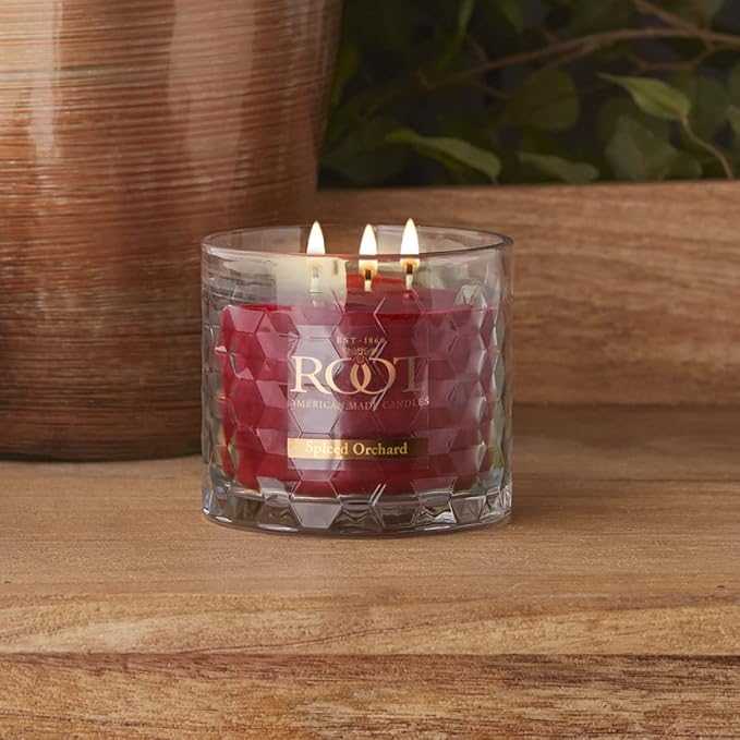 Root Candles Fall Scented Candles Honeycomb Glass Premium 3-Wick Handcrafted Beeswax Blend Candle, 12-Ounce, Spiced Orchard