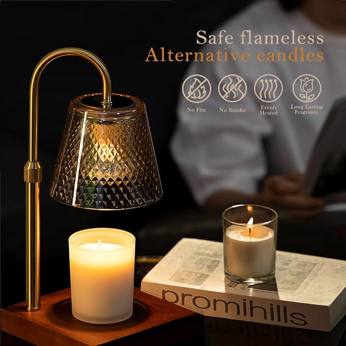 Candle Warmer Lamp with Timer (2H/4H/8H), Adjustable Height Dimmable Wax Melting Lamp for Jar Candles, Electric Candle Lamp for Home Decor, Ideal Gift for Candle Lovers (Amber)